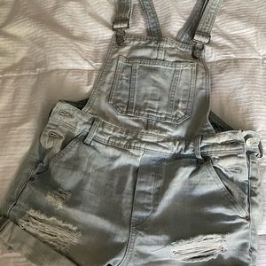 Coastal cowgirl light wash denim overall shorts